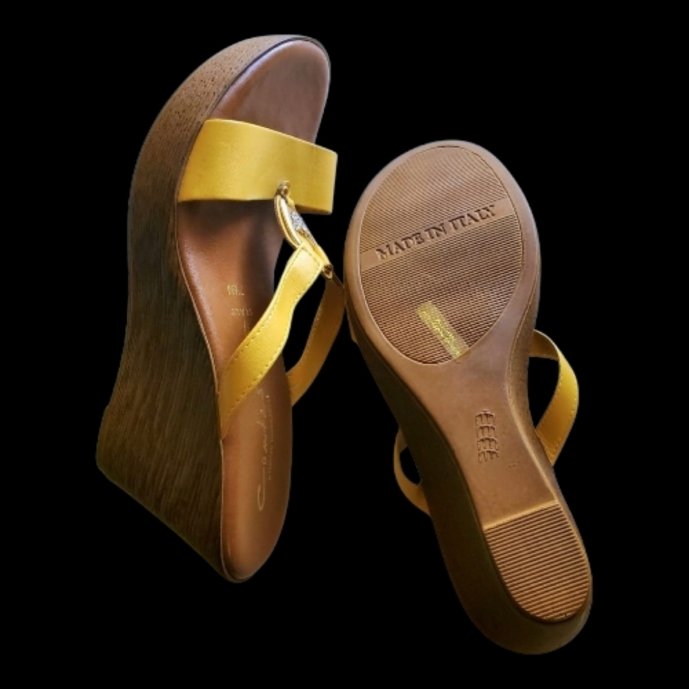 Yellow Wedge Sandals by Italian Shoemakers Nwot - Picture 2 of 3